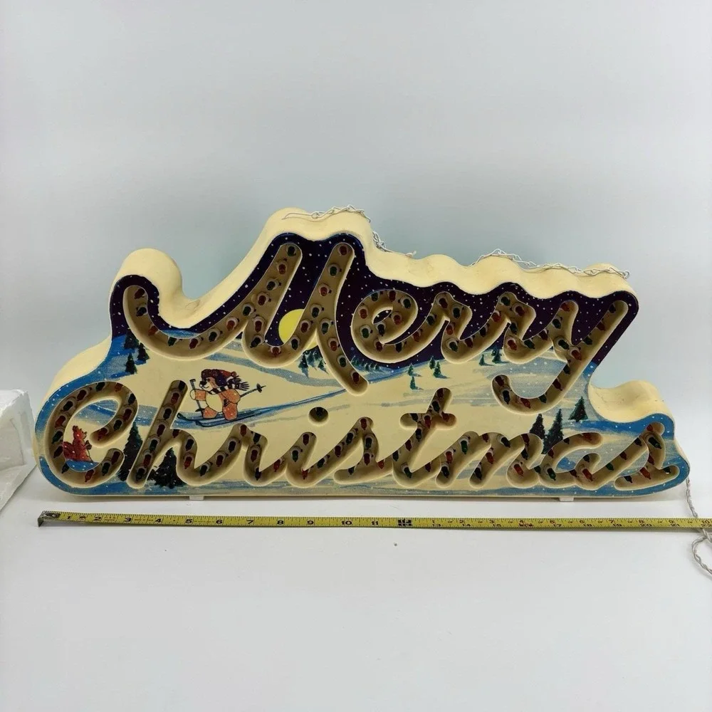 Vtg 1992 Holiday Glow Merry Christmas Lighted Sign 144 Lights 8 functions Works!